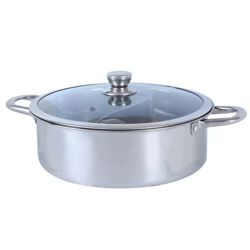 Restaurant buffet stainless steel mandarin duck hot pot soup pot with 2 compartments