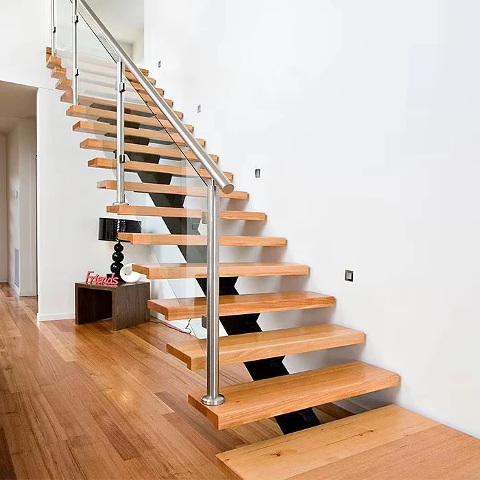 DBM straight staircase modern carbon steel mono beam beech/oak wood tread stairs indoor/staircase design for houses
