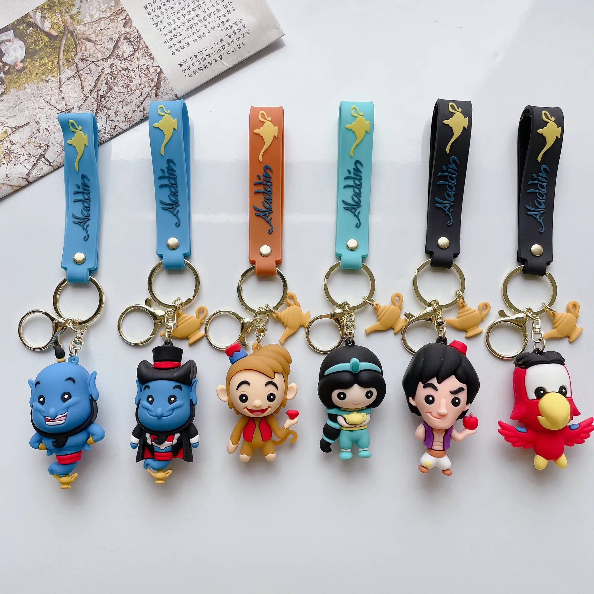 Cute Aladdin Keychain 3D Doll Cartoon Aladdin Lamp New Design Kawaii Bag Small Pendant Jewelry Anime Keychain