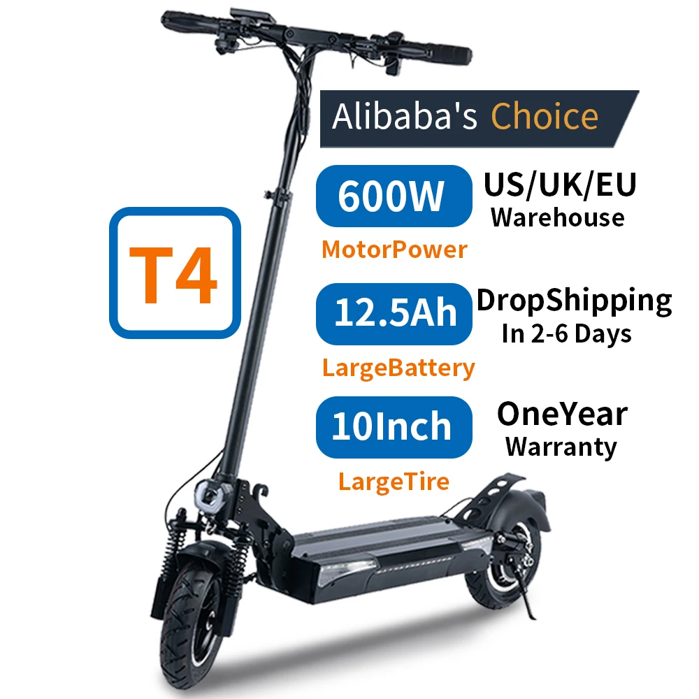 EU warehouse 600W/12.5AH electric scooter 10 inch fat tire 45KM  2 wheels for Adult