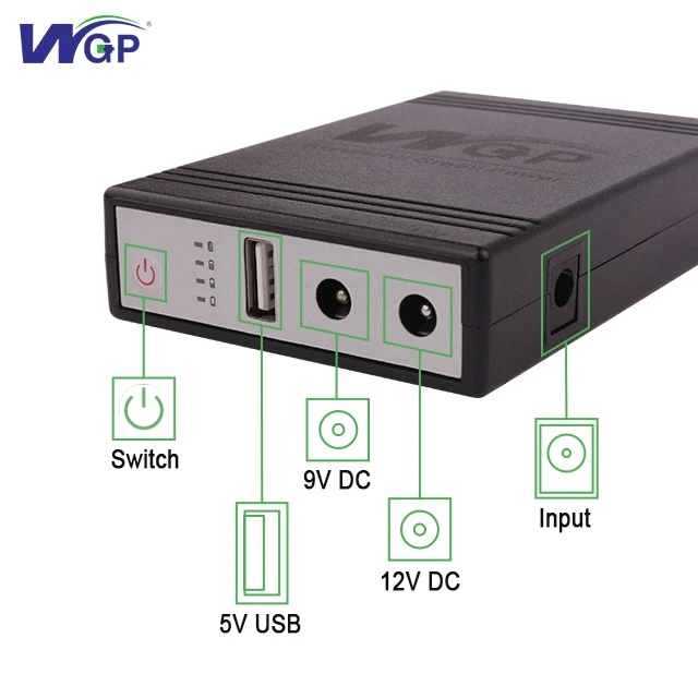 WGP UPS 5V 9V 12V DC Backup Battery 8800mAh USB Power Bank 9v/12v mini UPS for Wifi Router Modem IP CCTV Camera Home