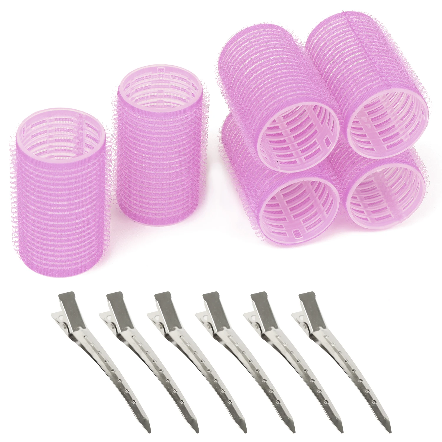 In Stock Hair Roller Set For Medium Hair Curler Rollers For Blowout Look 36mm 6 pieces Purple Color With Metal Hair Clips