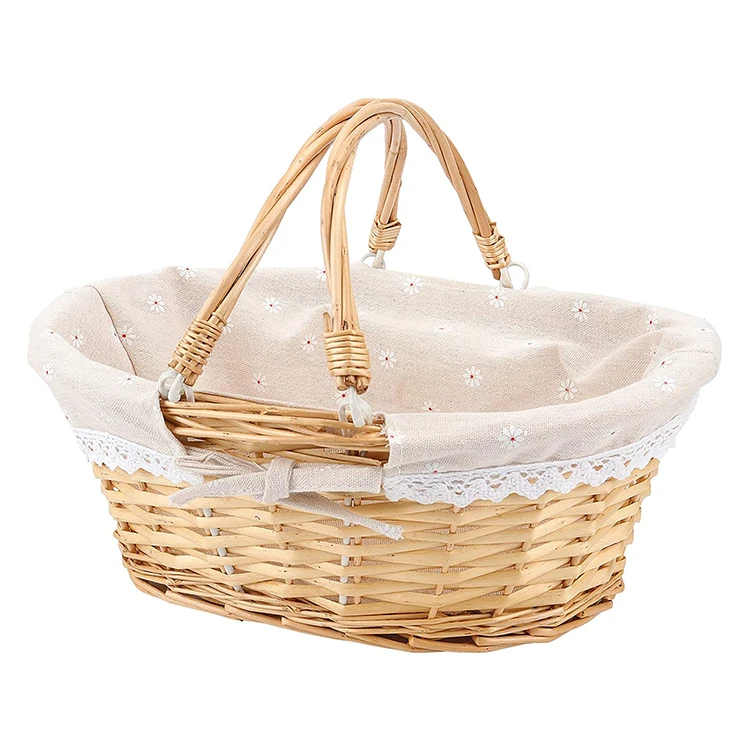 Kingwillow Экологически чистая большая плетеная подарочная корзина ручной работы из ротанга корзина для фруктов корзины для пикника с подкладкой и ручкой