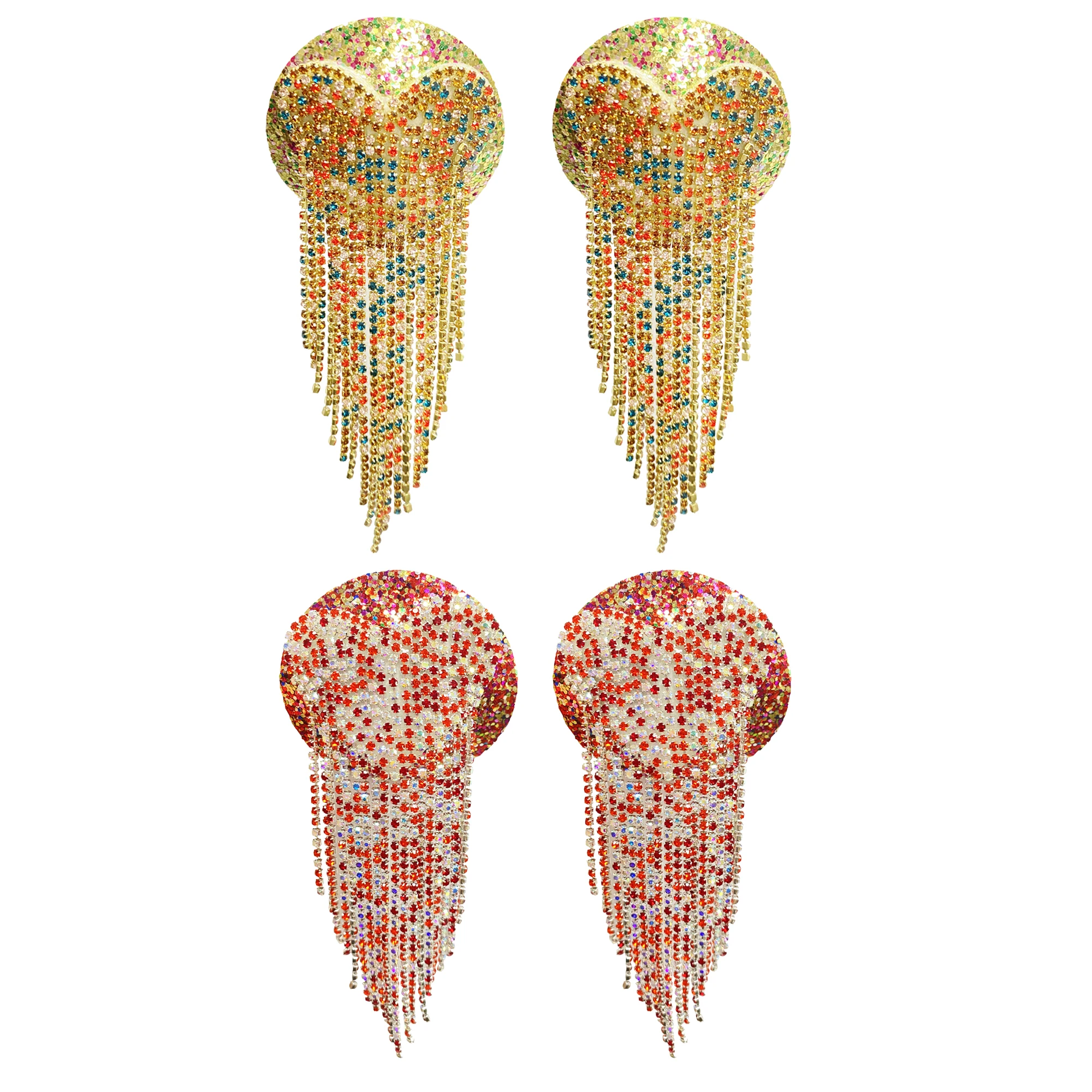 Fashionable Crystal Nipple Covers Bling Diamonds Sticky Breast Petals Golden Circle Nipple Pasties With Chain For Dancing Party