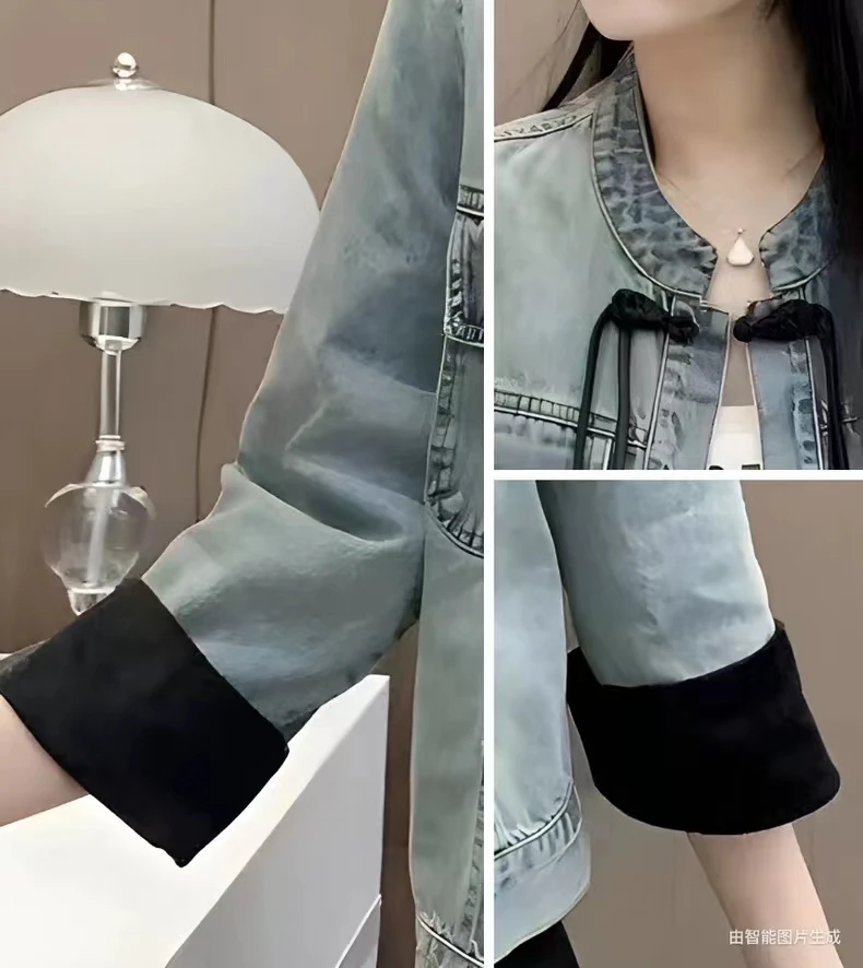 1059 High Quality  Chinese classical style Casual Female Oversized   denim Jacket For   Women