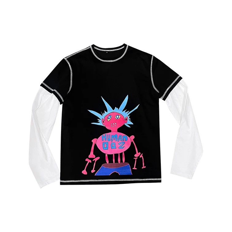custom black vintage oversized heavyweight long sleeve t-shirt for men long sleeve t shirt double layered long sleeve t shirt