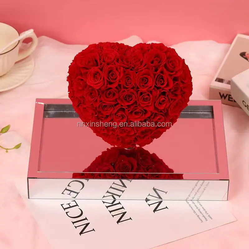 2023 romantic real rose gifts heart shape stand bouquet with preserved rose luxury mothers day and valentines forever rose gifts