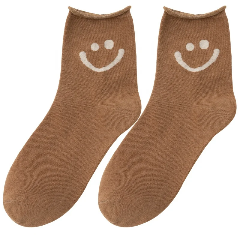 New Arrival Smile Face Women Middle Fashion Knit Cotton Socks For Ladies