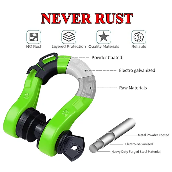 Waterproof Off-Road 4.75T  Hot Dip Galvanized Surface Large Colorful Painted Steel Bow Tow Shackle