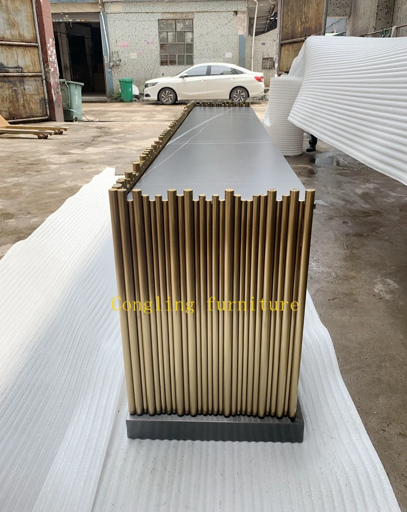 Роскошный Прилавок 8091 из нержавеющей стали золотого цвета, приемный стол, стол для салона красоты