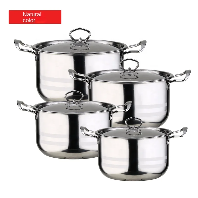 Factory Sale Cookware Set of 8 Piece Cooking Pot Set  Home Kitchen Cookware Stainless Steel with Double Handle