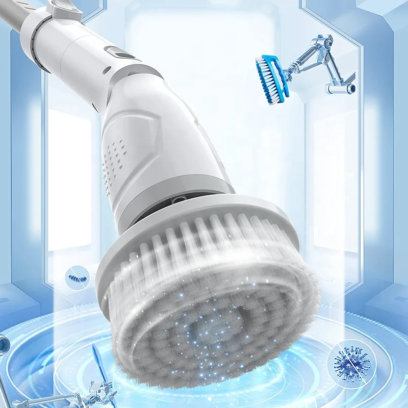Adjustable Multi-function Handle for Washing Bathroom Tile Floor Electric Spin Scrubber Silicone Telescopic Cleaning Brush
