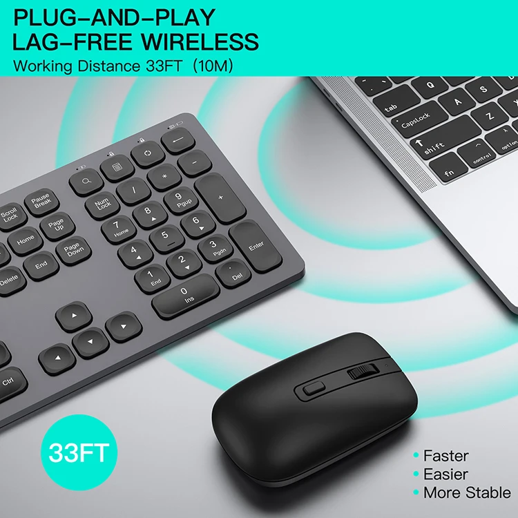 Oem uk professional simple 2.4G rechargeable wireless keyboard and mouse combo ergonomic wireless office keyboard and mouse set