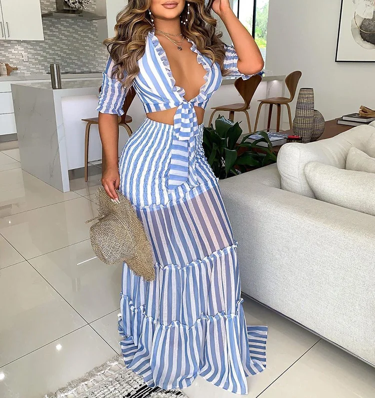 
LF-428 2 Piece Skirt Set Floral Print Fashion Wholesale One Shoulder Casual Sexy Long Maxi Dresses Women Summer 
