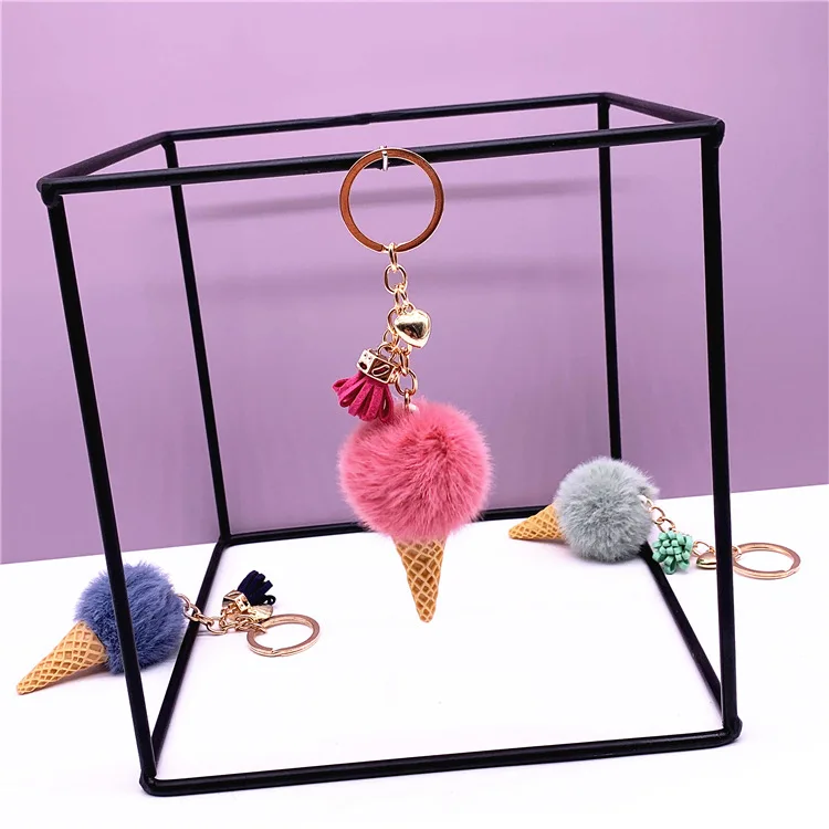Popular Ice Cream Plush Keychain Cartoon Cute Bag Pendant Car Cone Key Chain Creative Gift