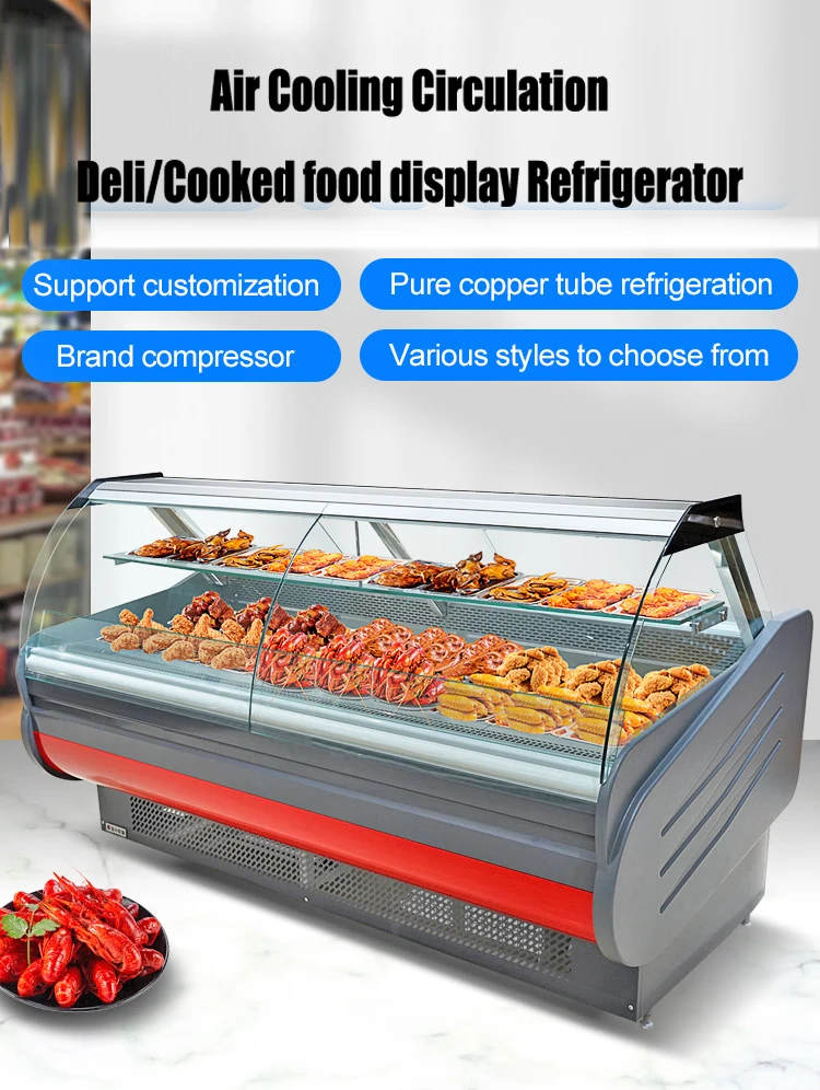 front door air-cooling Deli Dishes Cooked Food Display show case for food store