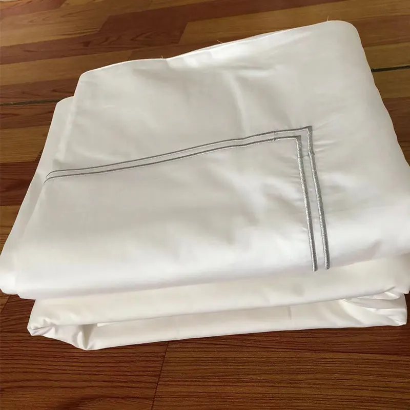 Quick delivery hotel 400tc bed linen white embroidered 60s 100% cotton hotel bedding sheet in stock
