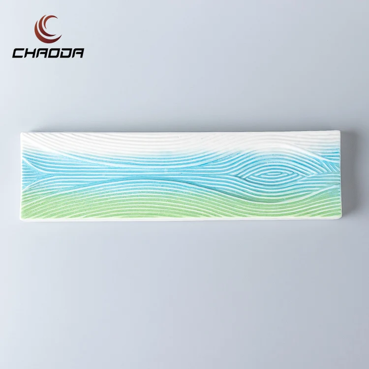 Japanese Korean Style Long Rectangle Glazed Colorful Sushi Dessert Plate Ceramic Dinnerware
