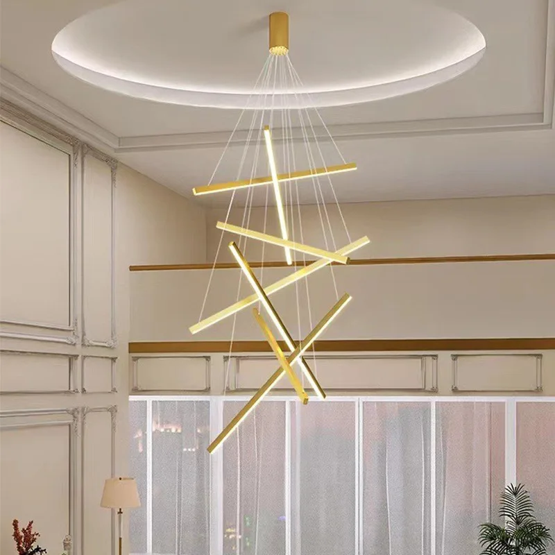 Modern Indoor Decorative Lighting Pendant Lamp Villas Lobby Long Staircase Custom Aluminum Ceiling Chandeliers
