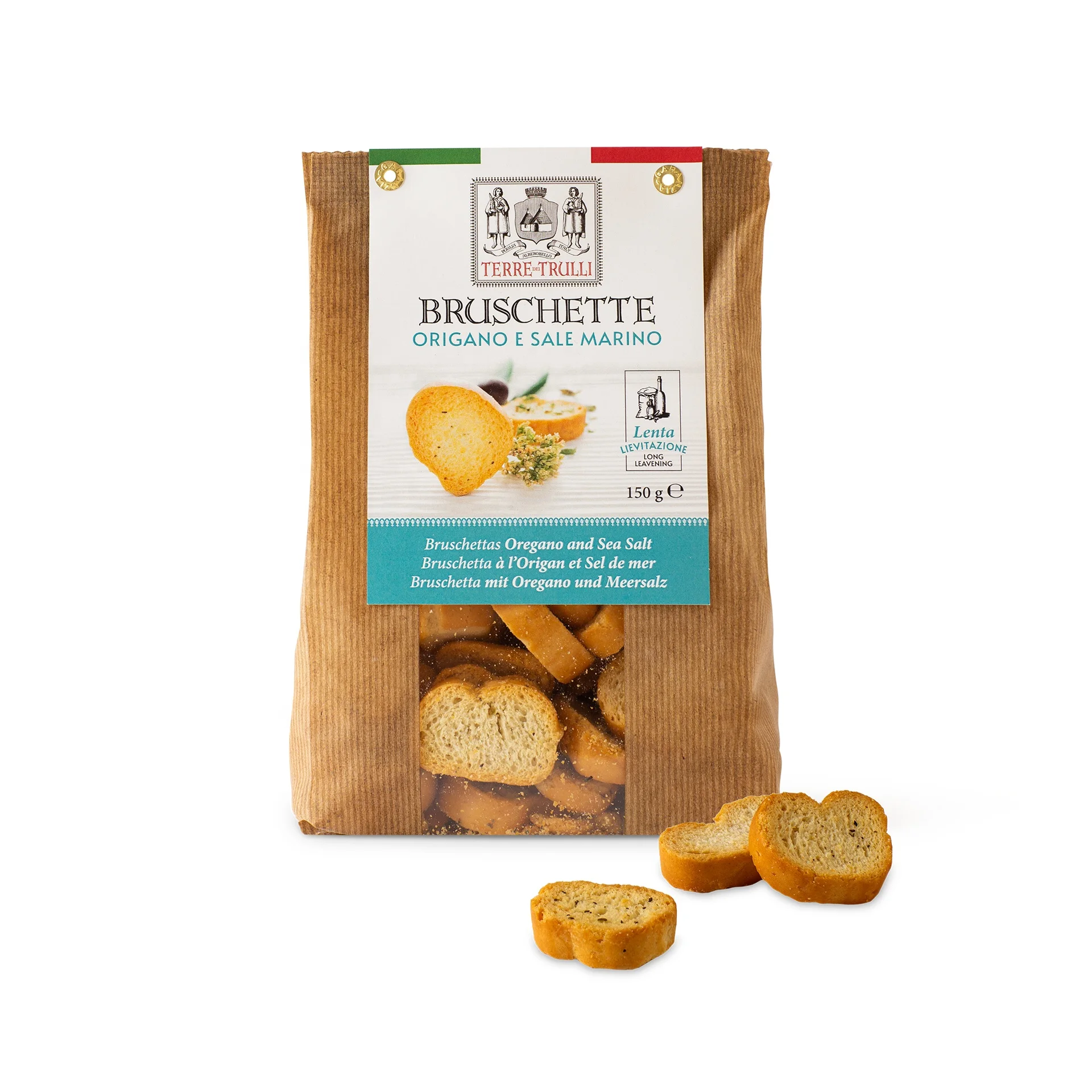 Premium Italian Quality Savory Snack - Bruschettas with Oregano and Sea Salt, 150g Wheat Grain Bruschetta Wheat Flour NO-GMO