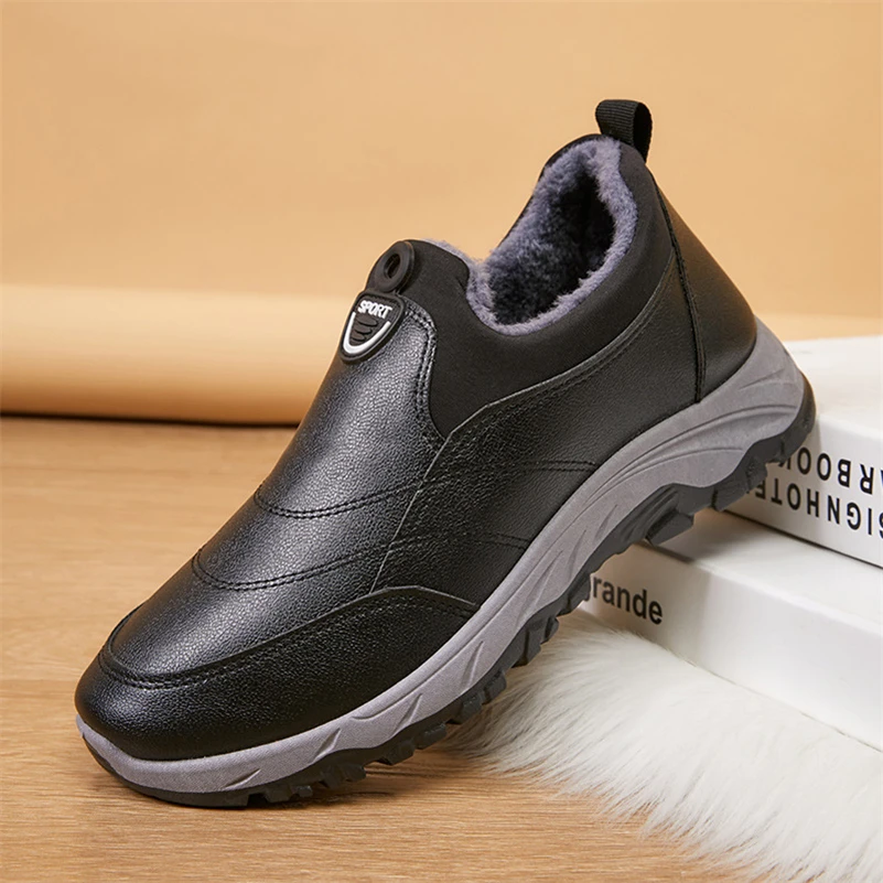 Winter men cotton shoes PU upper waterproof comfortable casual walking shoes boots elderly dad warm sport shoes