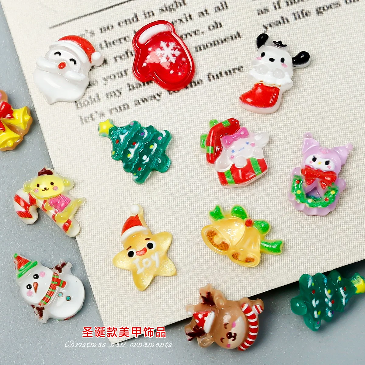 Christmas resin nail art accessories cartoon Christmas tree snowman reindeer socks candy DIY handmade nail decorations