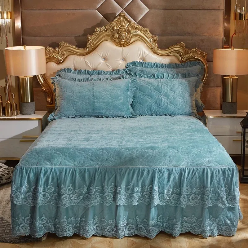 Home Lace Bed Skirt Bedsheet Thickened Bedspread Bed Cover Skirt Bedding Set