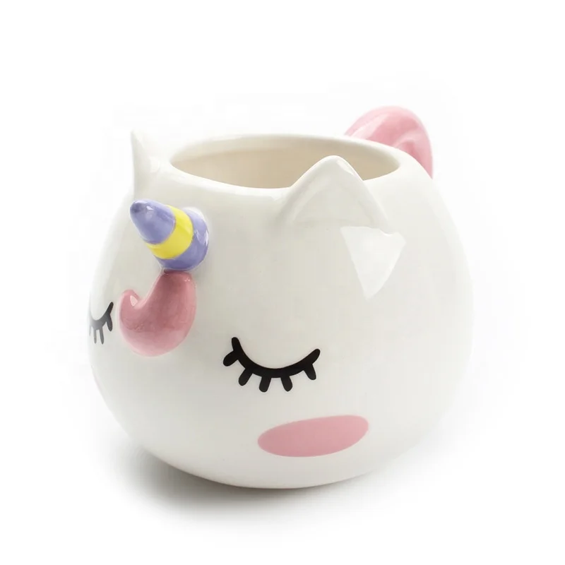 Creative Hand Painted Cat Unicorn Owl Lama Panda Animal 3D Sculpted Ceramic Mug Animal Mug For Kids