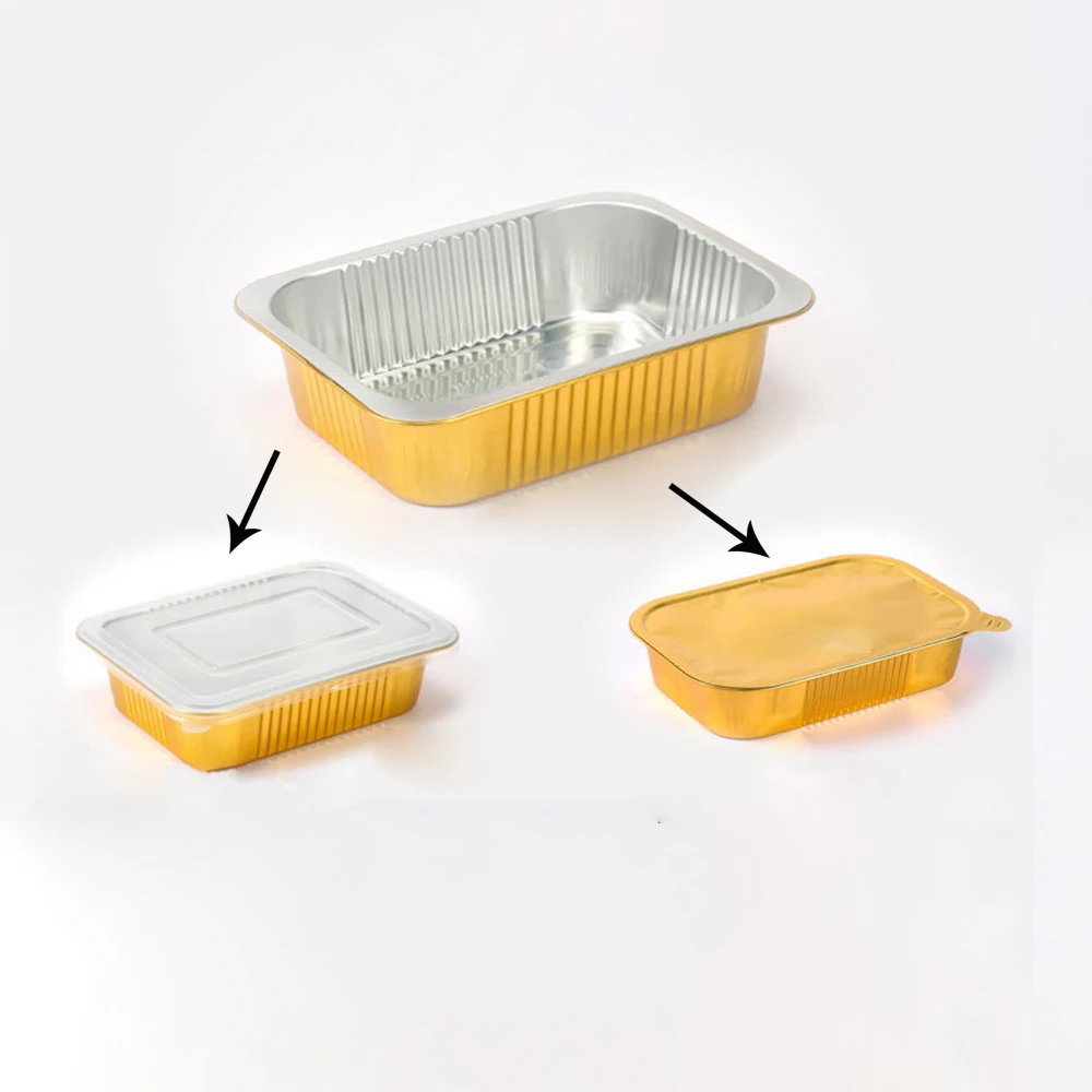 Baming 200/320/475/680/580/750/930/1050/1400/1800/3500ml Gold Aluminum Foil Food Container Can Heated with Open Flame/Microwave