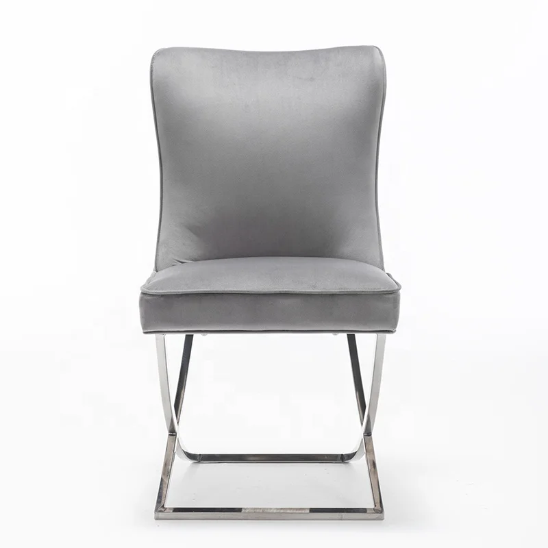 
Dark grey velvet dining chair cross leg 
