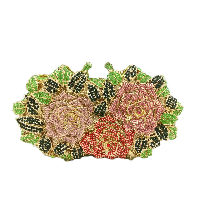 JIANUO bling rhinestone evening clutch bag women rose luxury resin clutch bag
