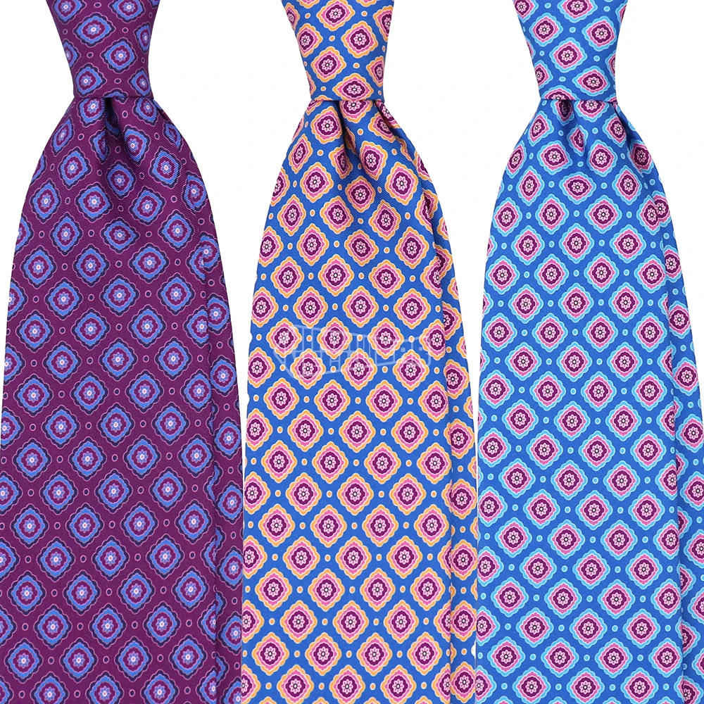 Dark Purple Blue Neckties Geometric Print 3Fold Tuxedo Neck Tie Wedding Floral Silk Ties Men