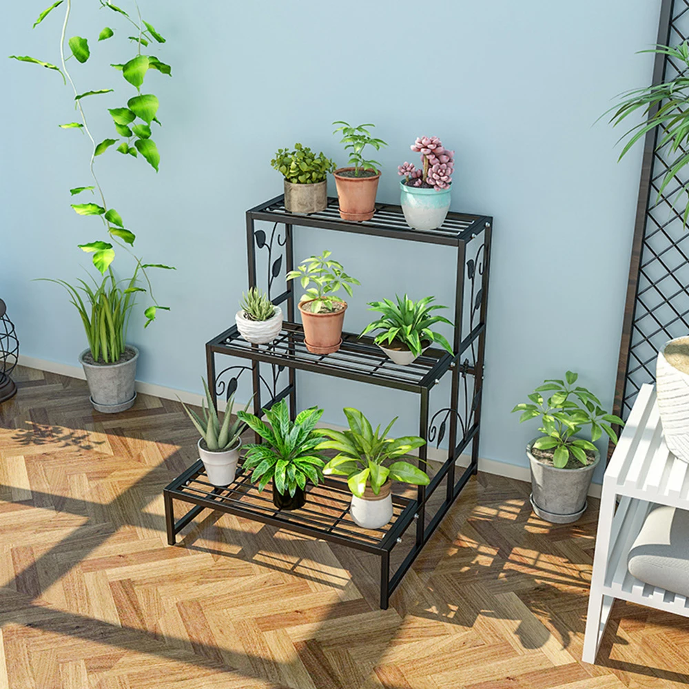 Living room bedroom flower pot plant display stand 3-layer folding metal stand outdoor plant rack