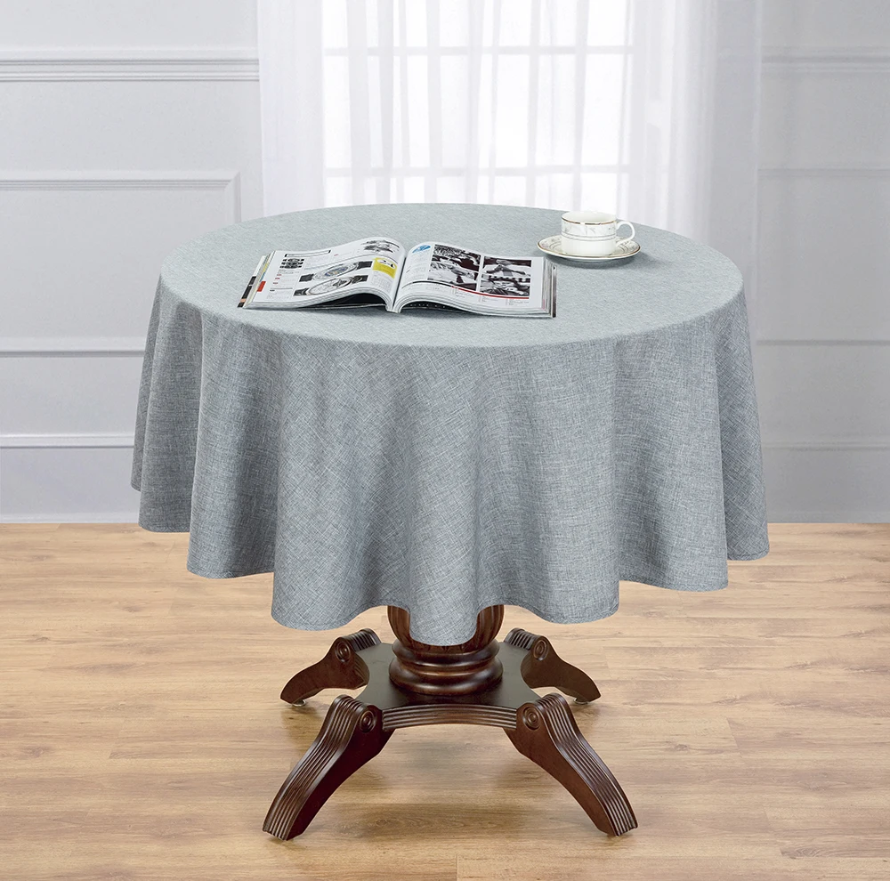 Hot Selling Faux Linen Grey Table Cloths of Round Decor Cloth with Waterproof