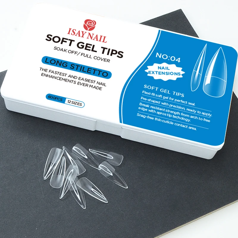 Wholesales Transparent Nail Patches Finished Soft Gel Tips French Tip Full Cover Custom Press On Nails