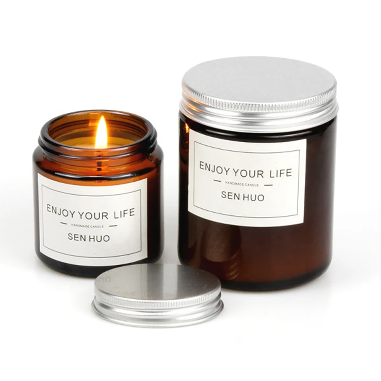 
Wholesale luxury round vintage container brown amber glass empty candle jars with metal lid 