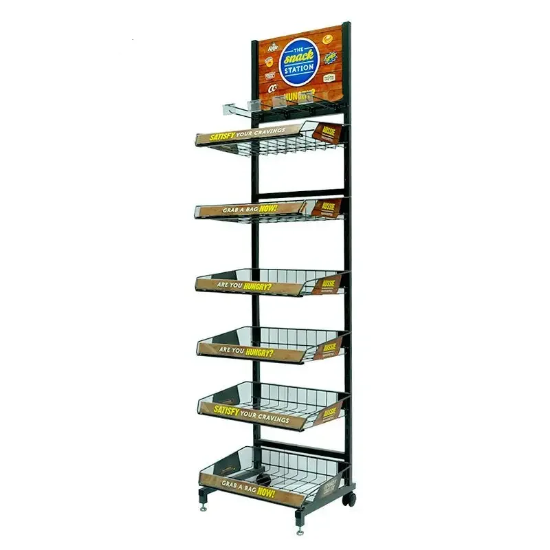 Customized Supermarket Store Wire Snacks Potato Chip Chocolate Grocery Food Biscuit Beef Jerky Stand Metal Shelf Display Rack