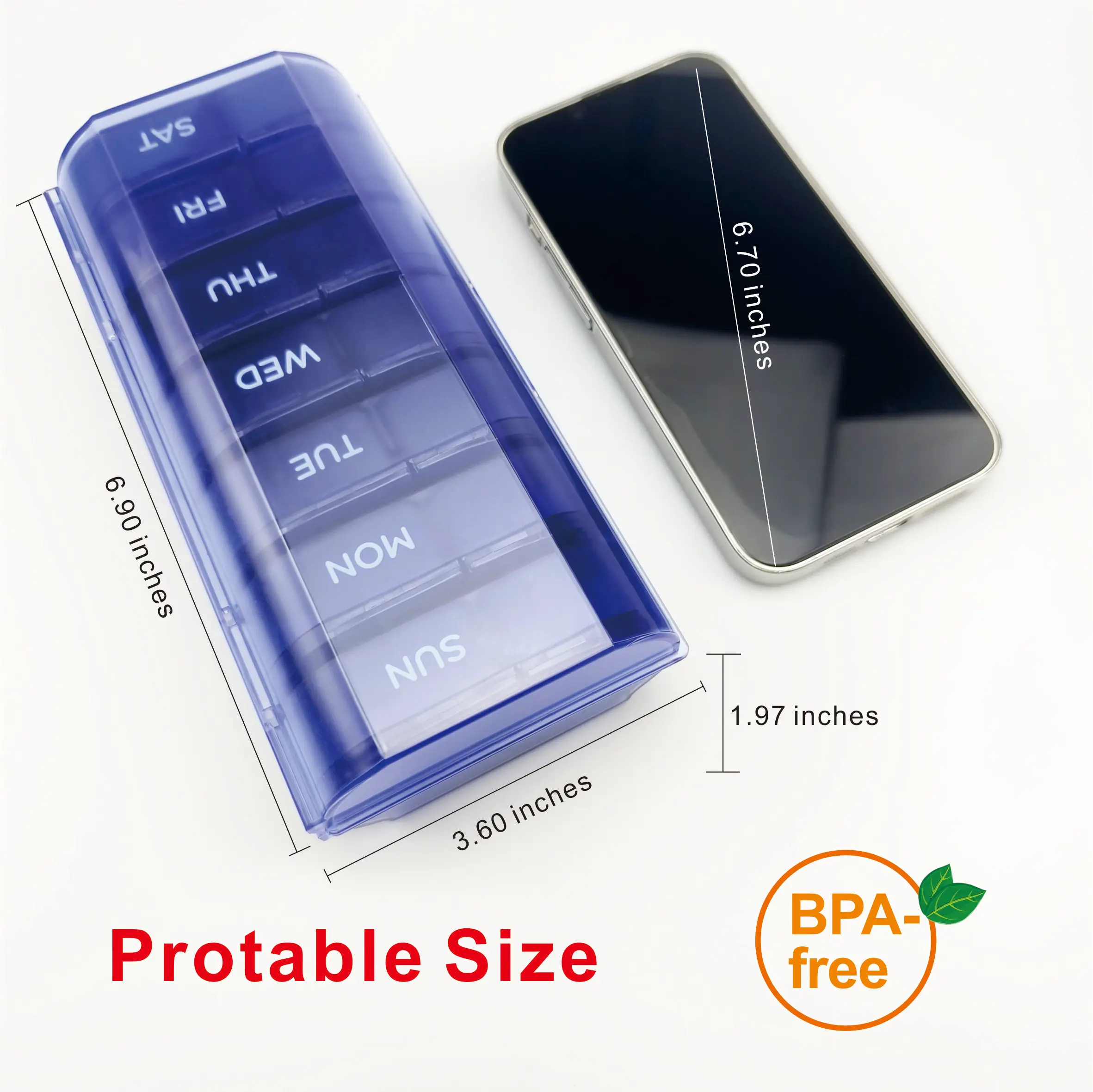 Hot New Portable Blue Bisphenol A (BPA)-Free Weekly Pill Organizer 7 Day 14 Compartment PP Plastic Pill Box Daily Pill Organizer