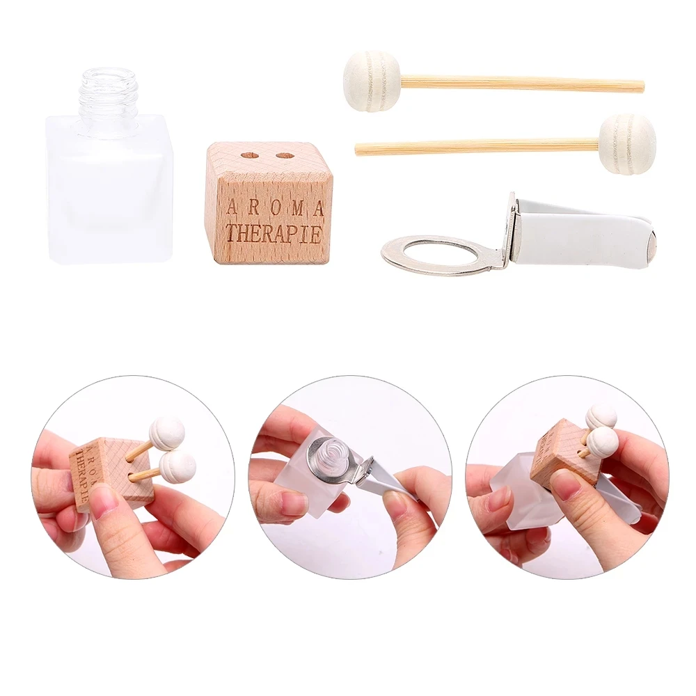 
New Design Reusable Square 10ml Glass Car Diffuser Perfume Bottle With Stainless Steel Holder 