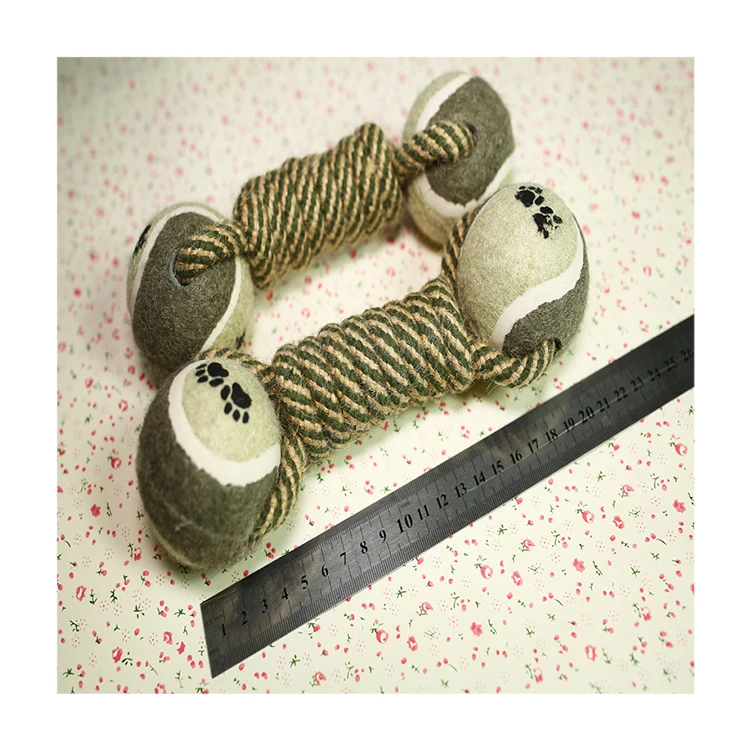 hemp cotton pet dog toy rope tennis ball