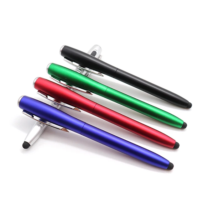 Metallic Colored Barrel LED Light Plastic Ball Pen With LED Light Printed Logo Stylus On Tip