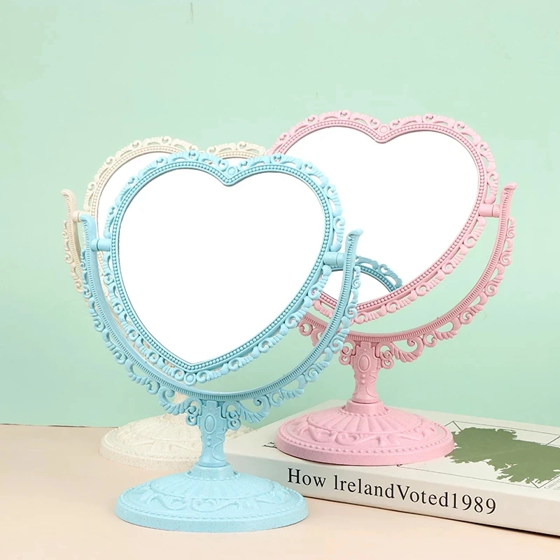 Makeup Mirror Heart Shaped Acrylic Single Makeup Mirror Home Bedroom Desktop  Transparent Base Cosmetic Mirror