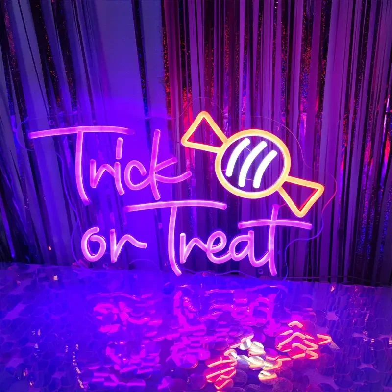 Adjustable LED Neon Lights Festive Halloween Decor Trick Treat Wall Art Home Bars Salons Cafes Porches Front Doors USB Powered
