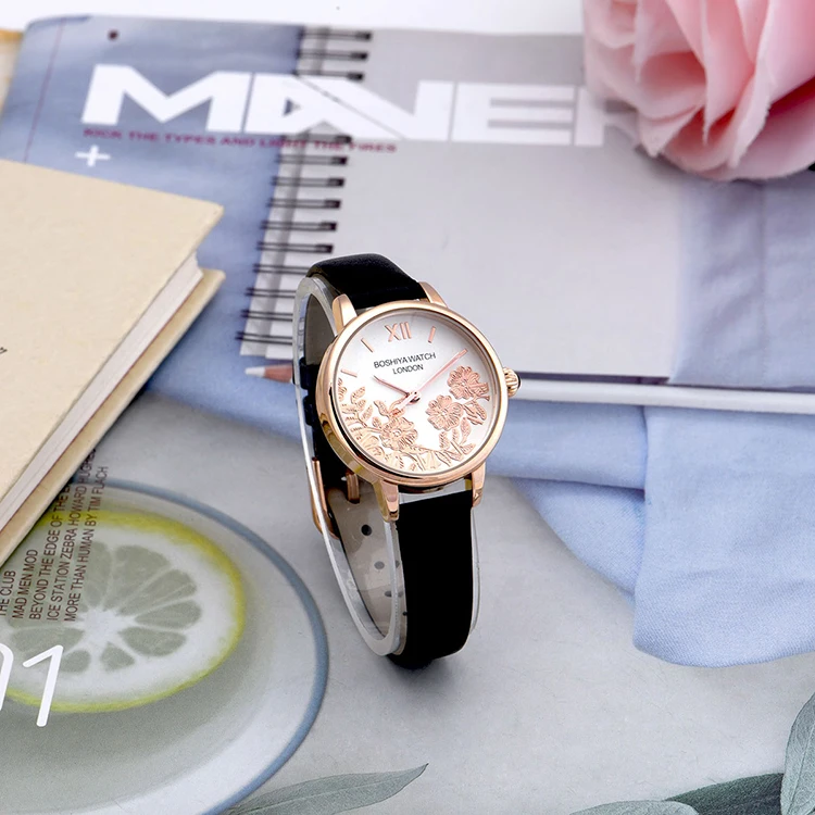 BOSHIYA  hot-selling Luxury Colorful Genuine Leather Band Womens Watches