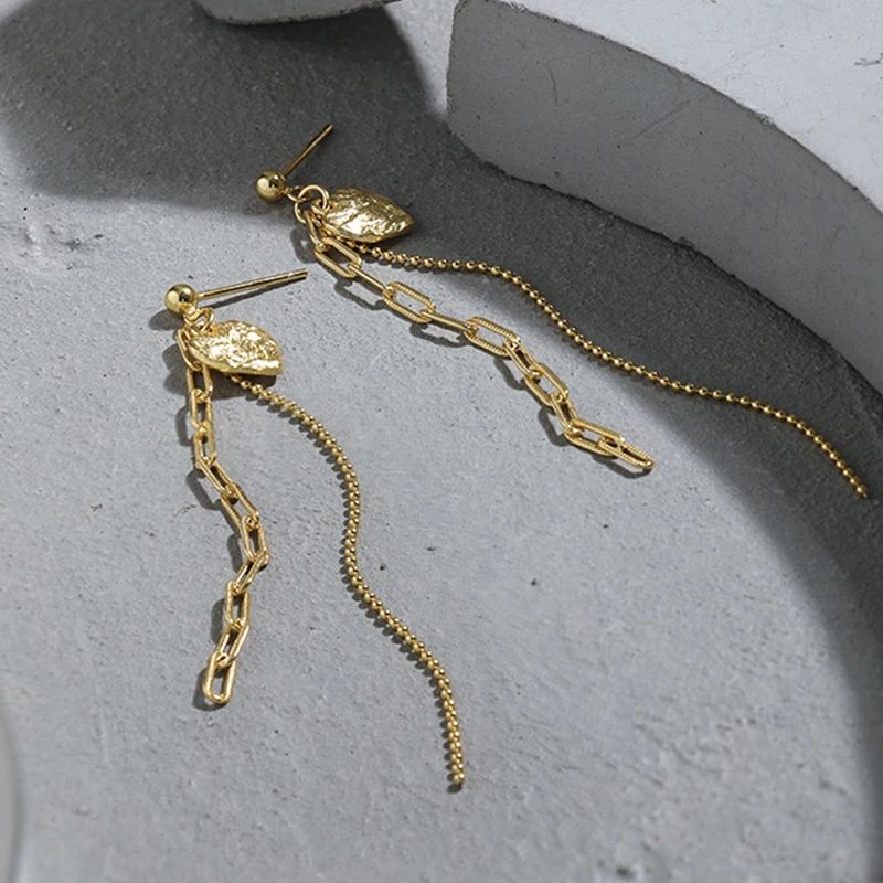 Wuqie Elegant Design 925 Sliver Earrings Charm Heart Coin Beaded Tassels and Link Chain Drop Earrings Jewelry