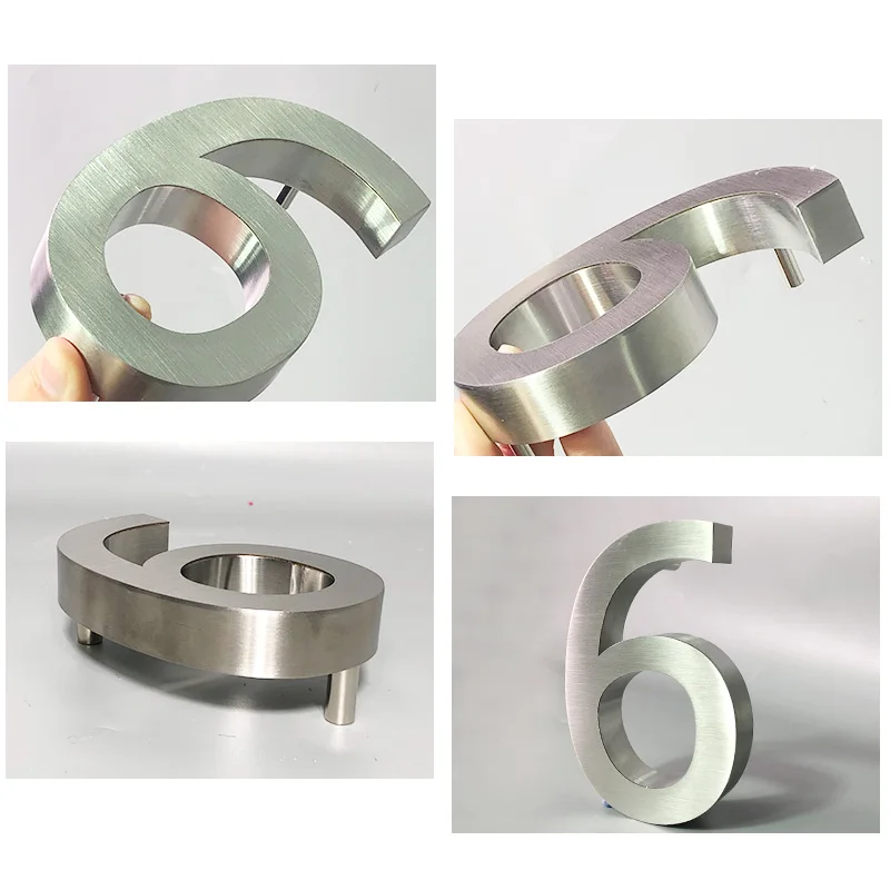 Sign Cafe Shop Advertising Wall Metal Room Number Stainless Steel 3D ( Accept Painting for Custom Color ) Model