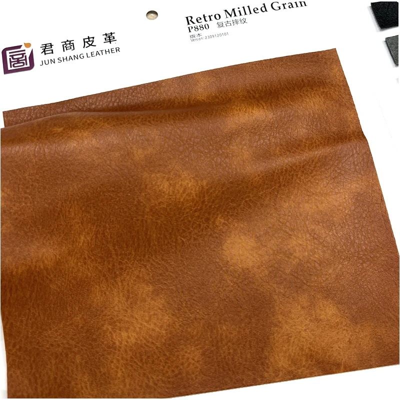 Factory Outlet Two Tone Color Embossed PVC Synthetic Leather Roll for Sofa and Polyester Leather double brush Backing