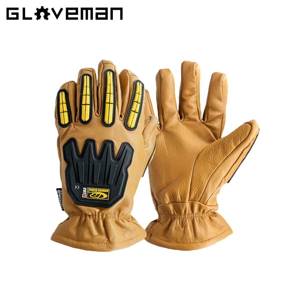GLOVEMAN custom winter warm heavy duty TPR impact oil industrial construction safety work cowhide leather tig welding hand glove