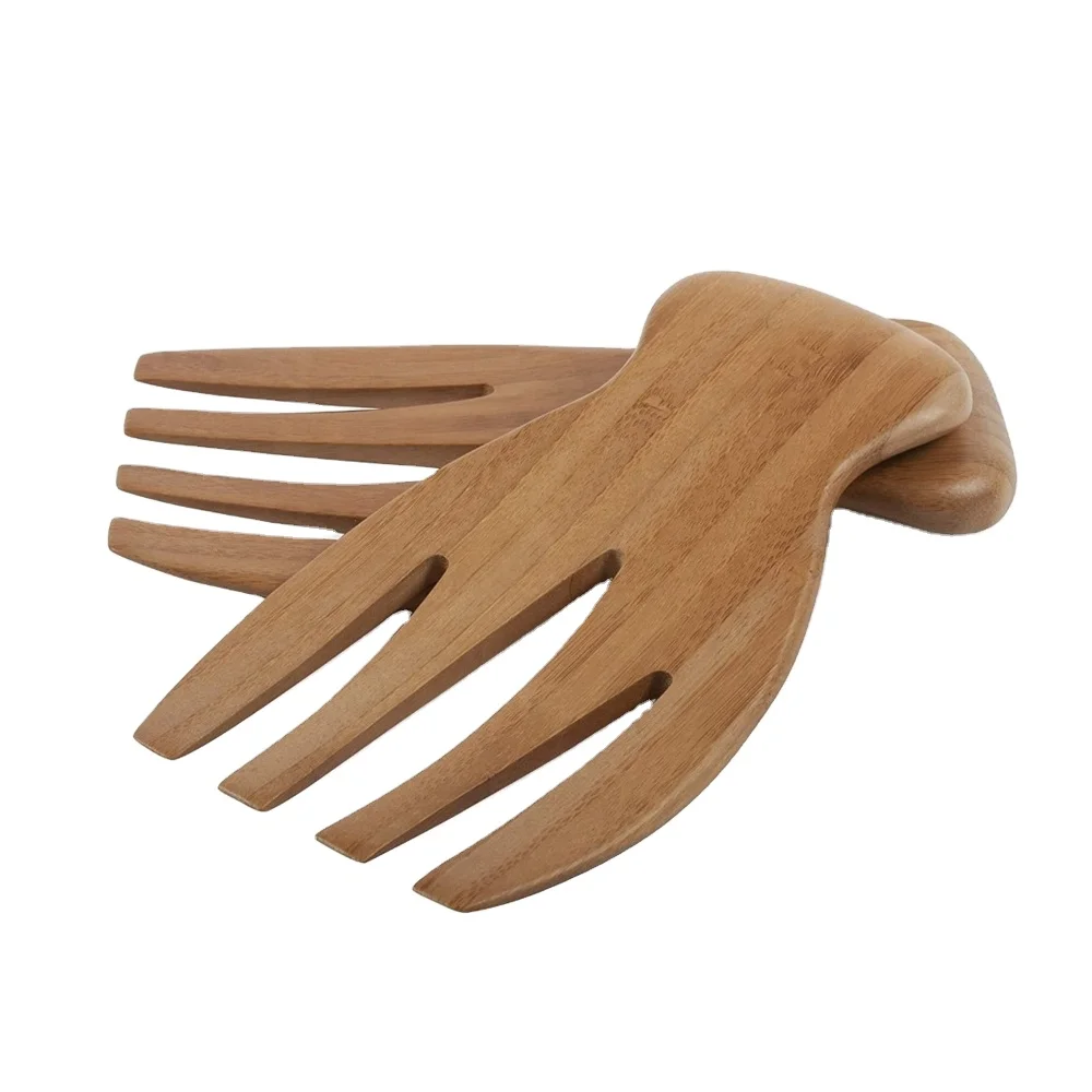 
bamboo salad fruit hands server fork tools set 