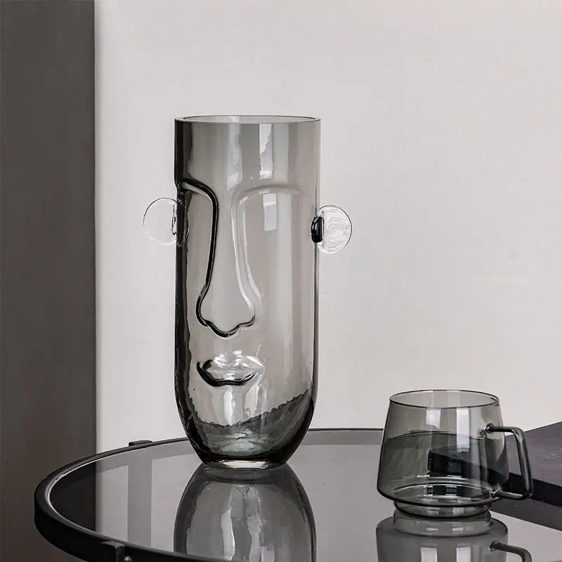 Large creative Clear Glass face Vase Modern Decor Human face Flower vase home decor